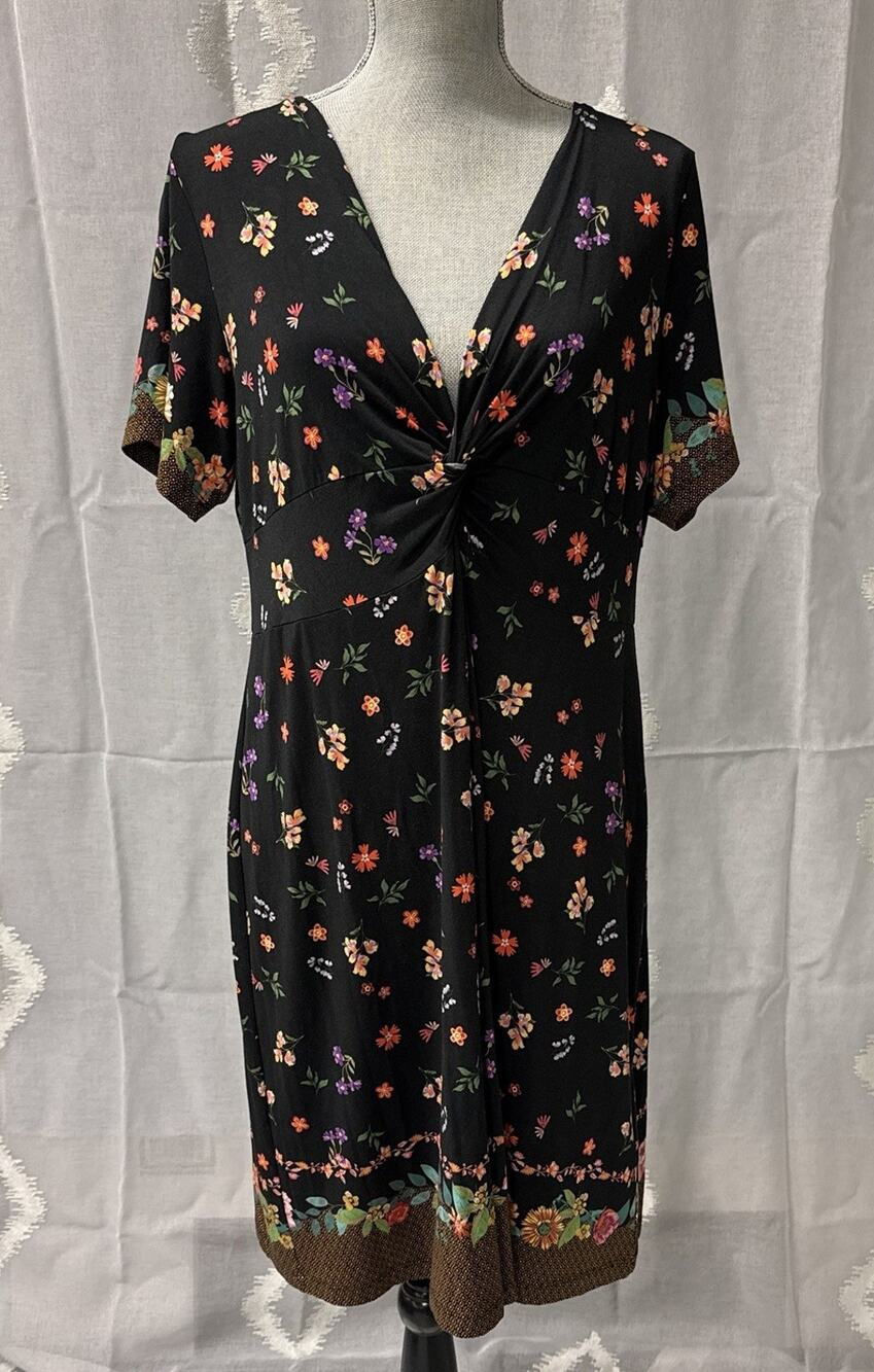 Johnny Was Nani Twist Front Floral Swing Dress Medium Boho Luxe Rayon Bamboo